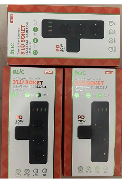 Blic Rose Teknoloji Ftr-12 Termal Akım Korumalı 3 Priz / 3 Usb / 1 Typec 20w Girişli Duvar Tipi 3 Lü Priz - 2