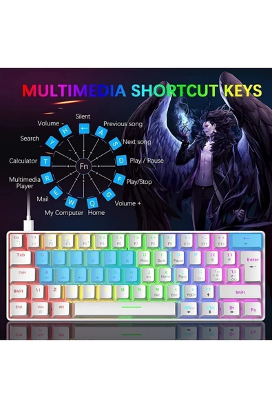 ATAsoft T60 Beyaz Red Kırmızı Switch Klavye Kablolu Gaming Driverli Oyuncu Klavyesi T60 Mini Q Klavye - 5