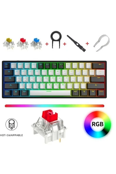 Sarftech K620 Rgb 61 Tuş Kırmızı Switch Type-c Kablolu Mekanik Klavye-hot Swap
