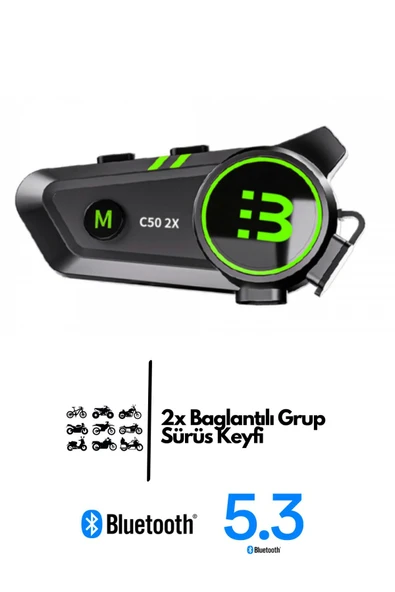Sarftech 2X Bağlantılı Telsizli Bluetooth 5.3 Motosiklet Kask Kulaklık Intercom Işıklı Motorsiklet Interkom