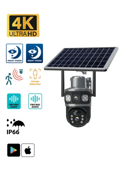 Sarftech 4G 7.5W Solar IP Kamera Çift Ekran 2+2MP Ultra HD Gece Görüşlü Su Geçirmez IP Güvenlik Kamerası