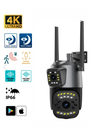 Sarftech 2+2 Mp Hd 4K Ip Kamera Wifi Özellikli Hareket Takipli Gece Sensörlü Güvenlik Kamerası Blm-50