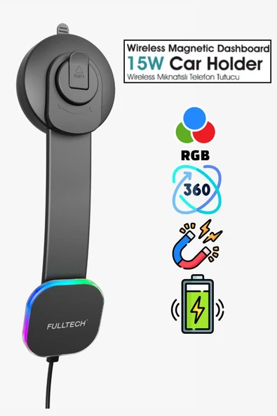 Sarftech RGB Zarif Tasarım 1.Sınıf Mıknatıslı 360° Dönen Başlıklı Sarj Özellikli Araç Içi Telefon Tutucu