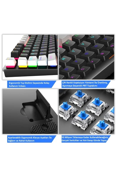 Sarftech Leaven K550 RGB Beyaz/Siyah K550 Mavi Blue Switch Mekanik Gaming Oyuncu Klavyesi - 3