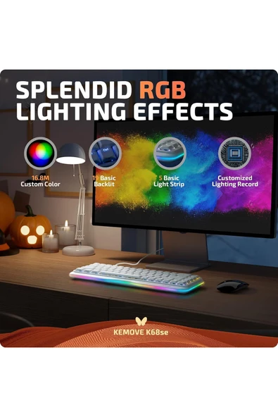 Sarftech K68se %65 Sade Tasarım Usb Beyaz Mekanik Red Switch Gaming Oyuncu Klavyesi Aparat Hediyeli - 5