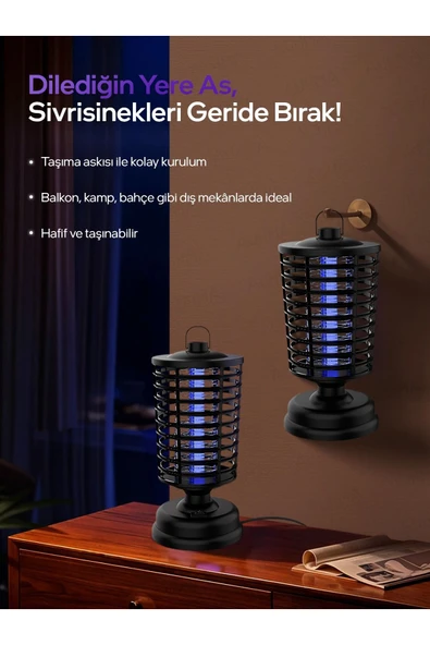 Sarftech 3.6-4W Asılabilir Kamp Ev UV Işıklı Elektrikli Sivrisinek Öldürücü Sinek Öldürücü Kovucu Sineksavar - 3