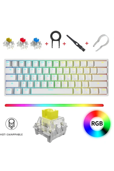 Leaven K620 Sarı Switch, Kablolu Mekanik Klavye-Hot Swap-Rainbow Aydınlatmalı - 1