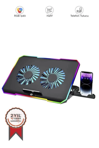Sarftech CF-04 5 Kademeli Ayarlanabilir Telefon Tutacaklı Dizüstü Bilgisayar RGB Soğutma Fanı Siyah