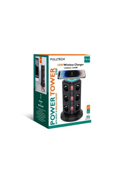 Sarftech 12'li Termal Akım Korumalı Wireless Sarj Özellikli 2M Uzatma Kablolu Priz 2.4A/16A 3xUsb - 2