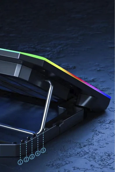 Sarftech CF-04 5 Kademeli Ayarlanabilir Telefon Tutacaklı Dizüstü Bilgisayar RGB Soğutma Fanı Siyah - 4