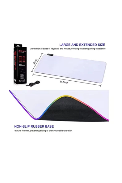 Sarftech Rgb Beyaz Speed Yüzey Mouse Pad 70x30 Cm 13 Farklı Renk Modu Su Geçirmez Oyuncu Gaming Xl Mousepad - 5