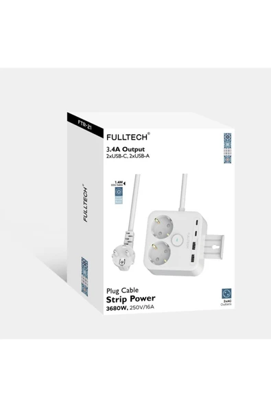 EksikSepeti Fulltech Beyaz Termal Akım Korumalı 2 Li Priz 2x Type C 2x USB 3680 W FTR-21 - 2