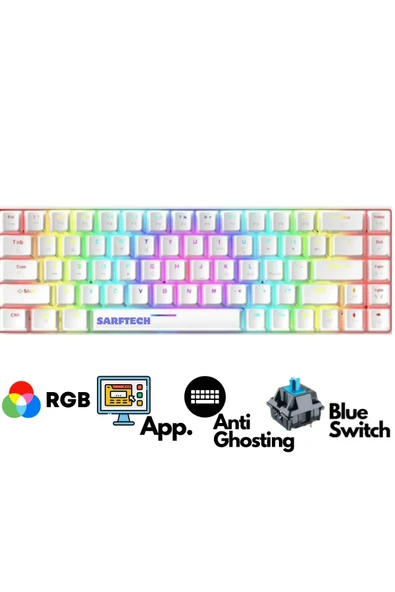Sarftech T60V Türkçe Q Beyaz Mini Rgb App Uygulamalı Antighosting Mekanik Gaming Oyuncu Klavyesi T60V ürün görseli 1