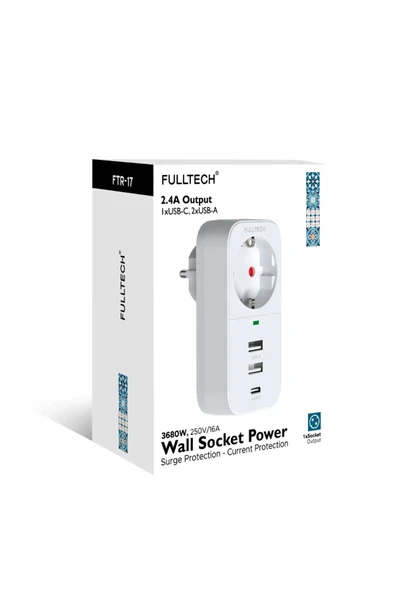 Sarftech Akım Korumalı Akıllı Priz 2 USB Girişi + 1 TYPE-C Girişli Priz