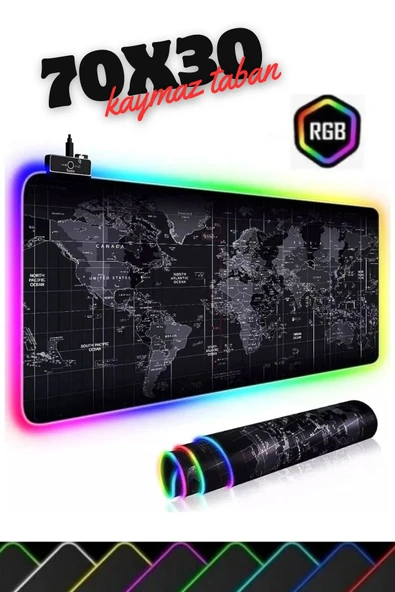 Sarftech 70x30 Rgb Dünya Desenli Led Işıklı Speed Yüzey Gamepad Dünya Desen Gaming Mousepad 70x30
