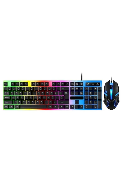 Sarftech Kablolu USB Türkçe Q Multi Fonksiyonlu 104 Tuş Reinbow Aydınlatmalı Gaming Oyuncu Klavye Mouse Set - 2