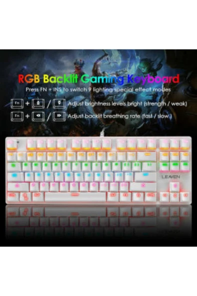 Sarftech Leaven K550 İngilizce Q Klavye Led RGB Kablolu Siyah Red Switch Mekanik Oyuncu Klavyesi - 5