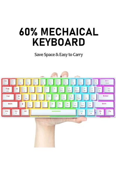 Sarftech Stk61 Beyaz Rgb Ledli Tam Mekanik Kahverengi Switch Gaming Bluetooth Kablosuz Oyuncu Klavyesi - 3