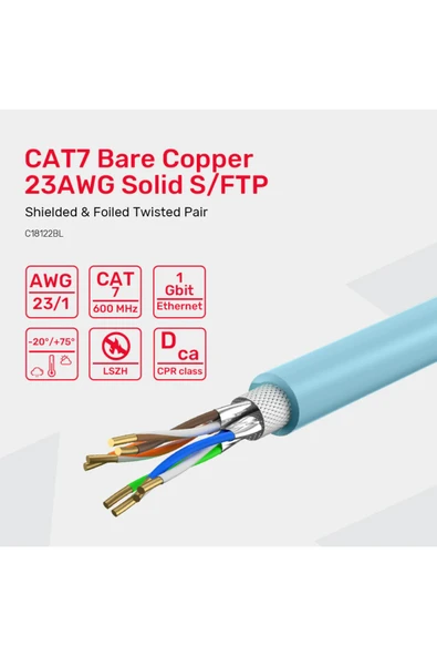 Sarftech CAT7 Süper Hızlı 1Sınıf 10 Metre Ethernet Kablosu 10Gbps Premium Ethernet Lan Kablo İnternet Kablosu - 2