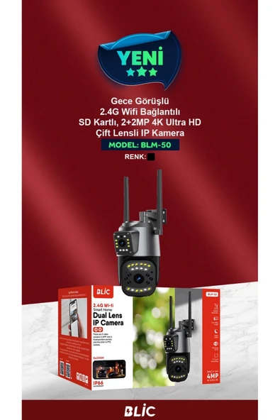 Sarftech Gece Görüşlü 2.4G Wifi Bağlantılı SD Kartlı 2+2 MP +4K Ultra HD Çift Lensli IP Kamera