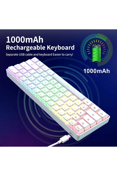 Ajazz %60 Kablosuz Mekanik Oyuncu Klavyesi-brown Switch-pudding Keycap - 3