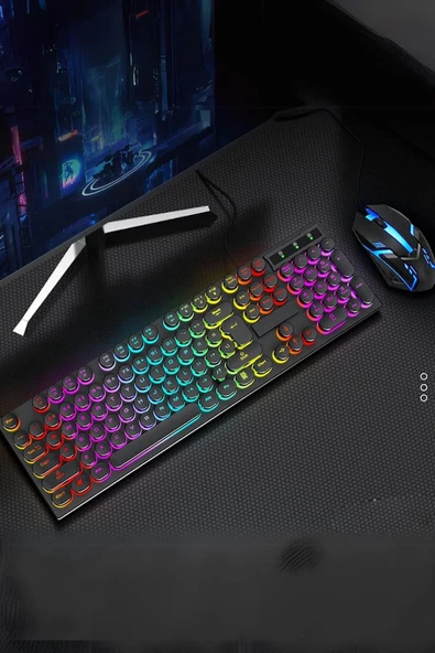 Sarftech Led Işıklı Daktilo Tuş Tasarımlı Gaming Oyuncu Klavye Mouse Seti - 2