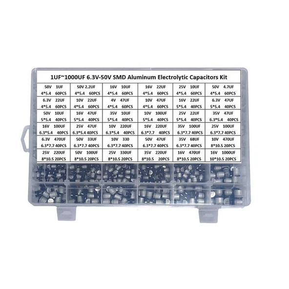 1500 Adet 1uF/1000uF Smd Elektrolitik Alüminyum Kondansatör Seti 36 Farklı Değerde Şeffaf Çantada - 2
