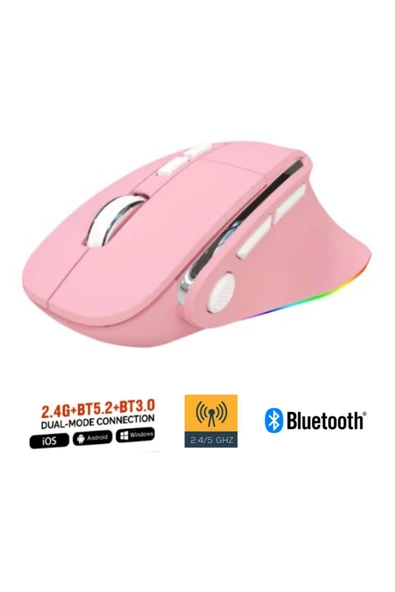 Sarftech Kablosuz Ergonomik Zarif Tasarım RGB Dual Moude 2.4Ghz+BT5.0 Ofis ve Gaming Oyuncu Faresi
