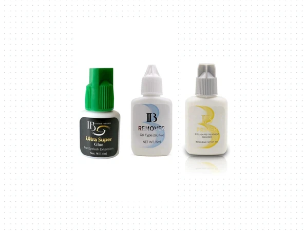 Fontenay Ib Ultra Super Glue 5ml + Ib Remover 15ml  + lb 15 ml Kirpik Primer Yağ Temizleyici