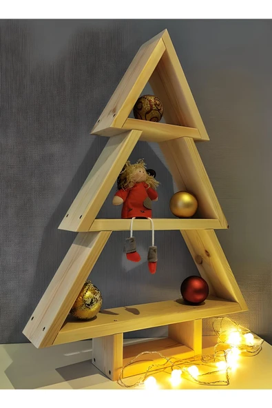 Antalya Kent ekipmanları Ahşap Noel Ağacı Doğal Dekoratif 3 Raf