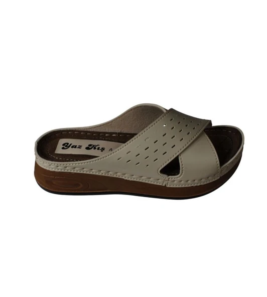 YAZKIŞ Kadın Siyah Krem Çapraz Bantlı Kalın taban Comfort Taban terlik - Resim 6