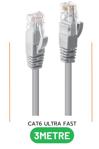 Sarftech CAT6 3 Metre Ultra Fast Yüksek Hız RJ45 Internet Kablosu Tüm Cihazlarla Uyumlu CAT6 Kablo