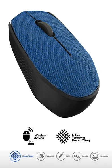 Sarftech Mavi Kablosuz Usb 2.4ghz Terletmez Kumaş Fabric Yüzey 1.200dpi Hafif Kablosuz Mouse