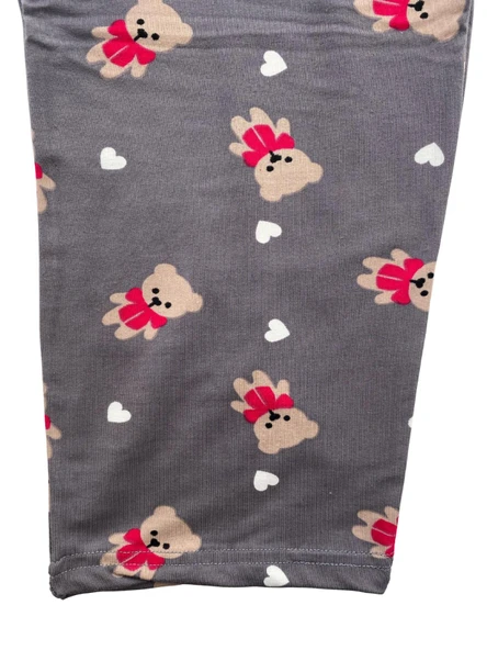 Kadın Beyaz Kalpli Ayıcık Desenli Pijama Altı Milan-10500