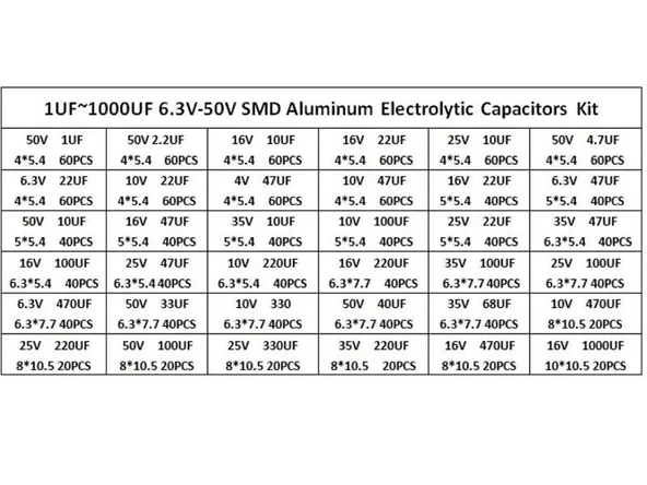 1500 Adet 1uF/1000uF Smd Elektrolitik Alüminyum Kondansatör Seti 36 Farklı Değerde Şeffaf Çantada - 6