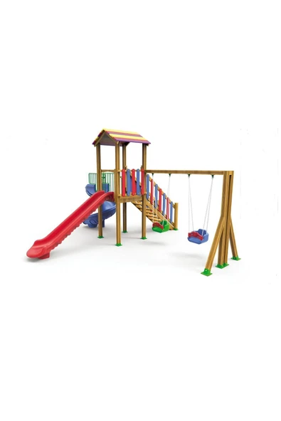 Antalya Kent ekipmanları Ahşap İki Kaydıraklı İki Salıncaklı Kuleli Çocuk Oyun Parkı Seti
