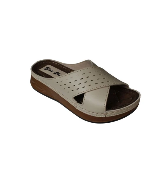 YAZKIŞ Kadın Siyah Krem Çapraz Bantlı Kalın taban Comfort Taban terlik - Resim 4