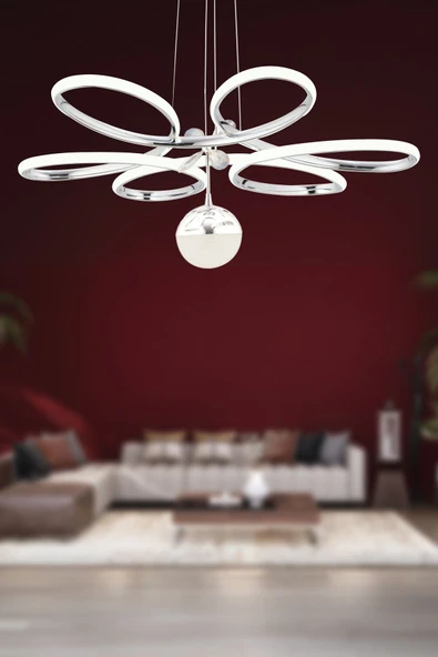 Dekorluna Rose Krom Modern Sarkıt Beyaz Işık Led Avize Salon Mutfak Oda Hol Ledli Avize ürün görseli