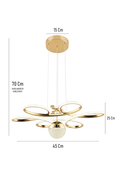 Dekorluna Rose Gold Kaplama Modern Sarkıt Beyaz Işık Led Avize Salon Mutfak Oda Hol Ledli Avize - Resim 2