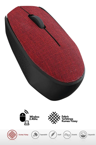 Sarftech Kırmızı Kablosuz Usb 2.4ghz Terletmez Kumaş Fabric Yüzey 1.200dpi Hafif Kablosuz Mouse