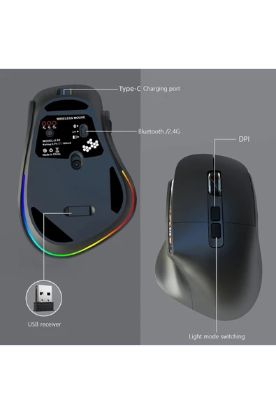 Sarftech Kablosuz Ergonomik Zarif Tasarım RGB Dual Moude 2.4Ghz+BT5.0 Ofis ve Gaming Oyuncu Faresi - 4