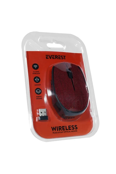 Sarftech Kırmızı Kablosuz Usb 2.4ghz Terletmez Kumaş Fabric Yüzey 1.200dpi Hafif Kablosuz Mouse - 6