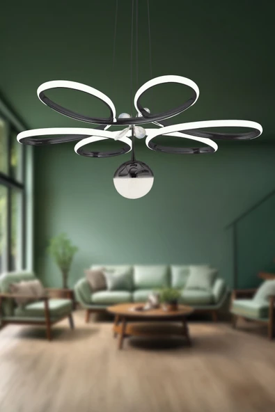 Dekorluna Rose Siyah Modern Sarkıt Beyaz Işık Led Avize Salon Mutfak Oda Hol Ledli Avize ürün görseli