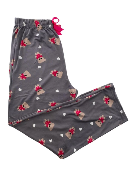 Kadın Beyaz Kalpli Ayıcık Desenli Pijama Altı Milan-10500 - 3