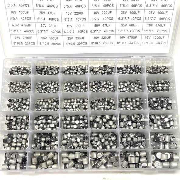 1500 Adet 1uF/1000uF Smd Elektrolitik Alüminyum Kondansatör Seti 36 Farklı Değerde Şeffaf Çantada - 5
