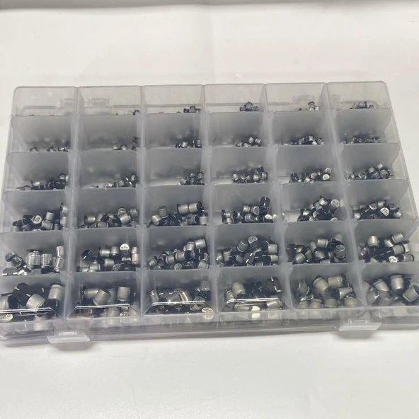 1500 Adet 1uF/1000uF Smd Elektrolitik Alüminyum Kondansatör Seti 36 Farklı Değerde Şeffaf Çantada - 3