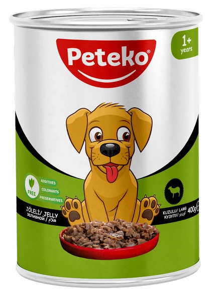 PETEKO 12 ADET JÖLELİ YETİŞKİN KÖPEK YAŞ MAMASI KUZULU 400 GRAM