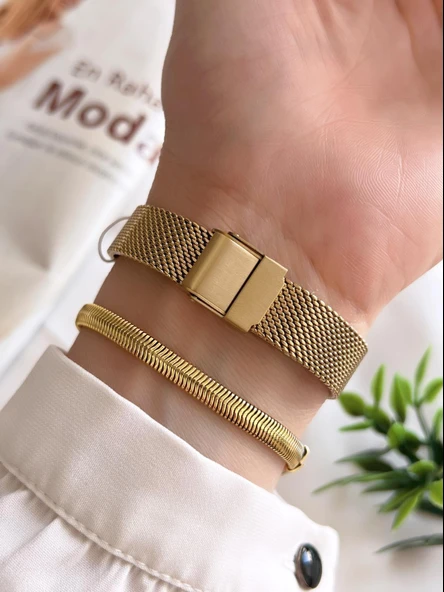 VS.BLKT.0244 Lee Cooper Çelik Hasır Kordonlu 3 Atm Suya Dayanıklı Kadın Kol Saati VS.BLKT.0244 - Resim 3