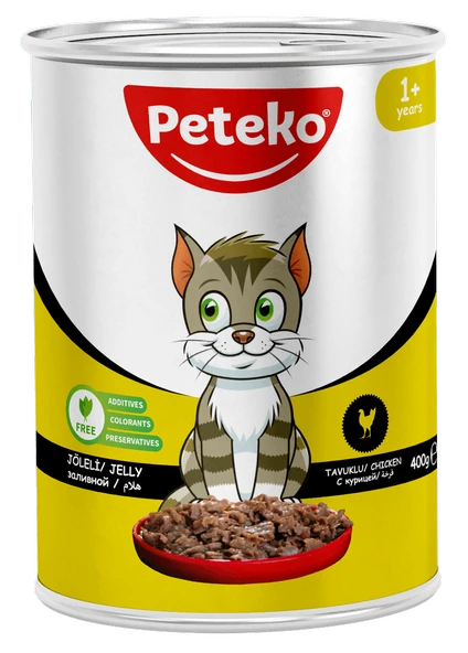 PETEKO 12 ADET JÖLELİ PARÇA ETLİ YETİŞKİN KEDİ YAŞ MAMASI TAVUKLU 400 GRAM