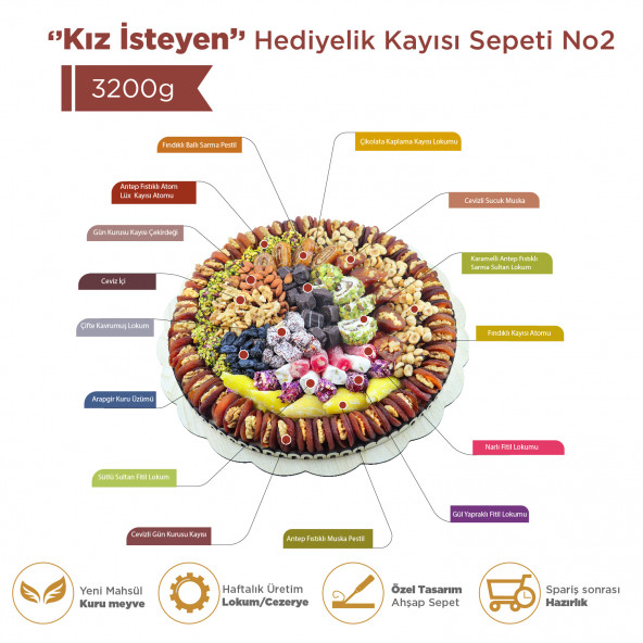 ''Lezzet-i Şahane'' Hediyelik Kayısı Kuru Meyve Çikolata Sepeti 2,9 kg No 3